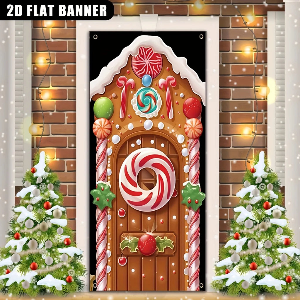 2D flat banner 1PC Christmas gingerbread curtain decoration, installation and disassembly, birthday, anniversary family