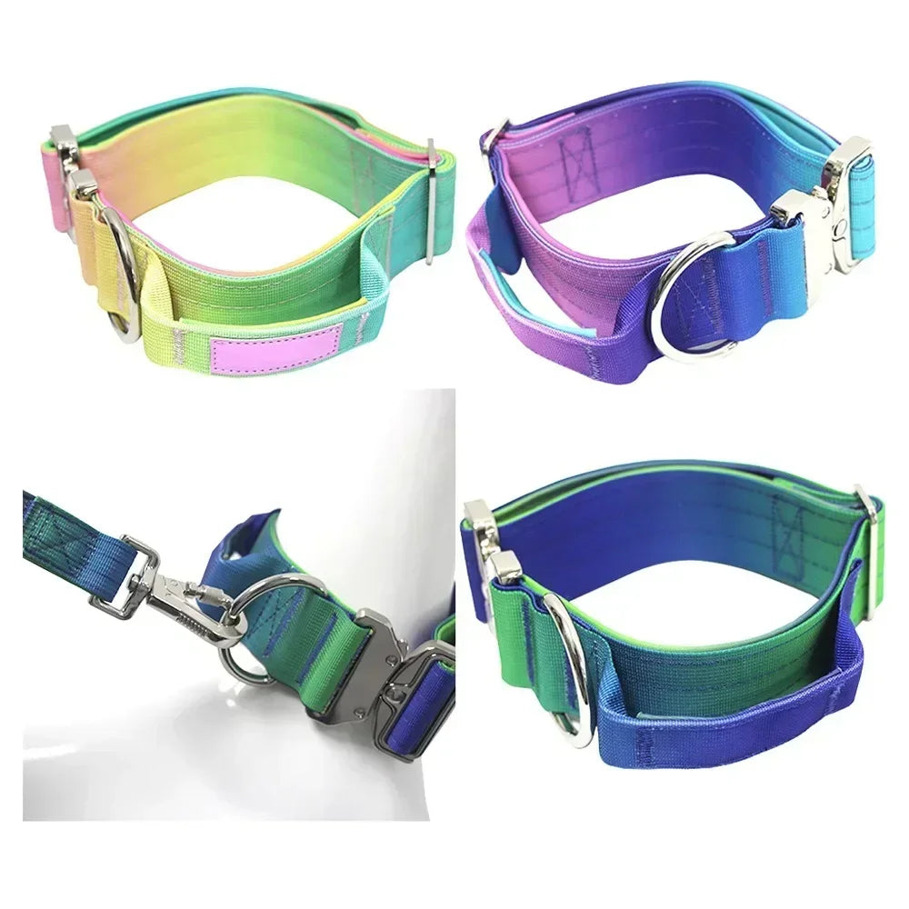 New 5mm Wide Pet Collar Gradual Change Color Traction Set Adjustable Nylon Dog Collar Supplies Medium and Large Dog Accessories
