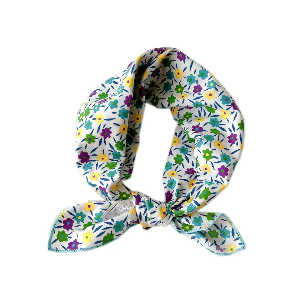 60cm Flower Print Cotton Bandanas Square Scarf Women Girls Headband Accessories Handkerchief Neckerchief Hairscarf Hairscarf