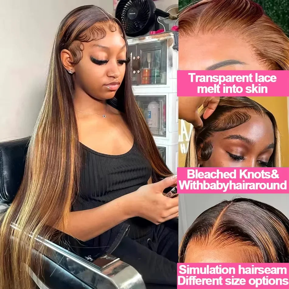 Ombre Brown Colored Highlight Bone Straight Long Remy Human Hair