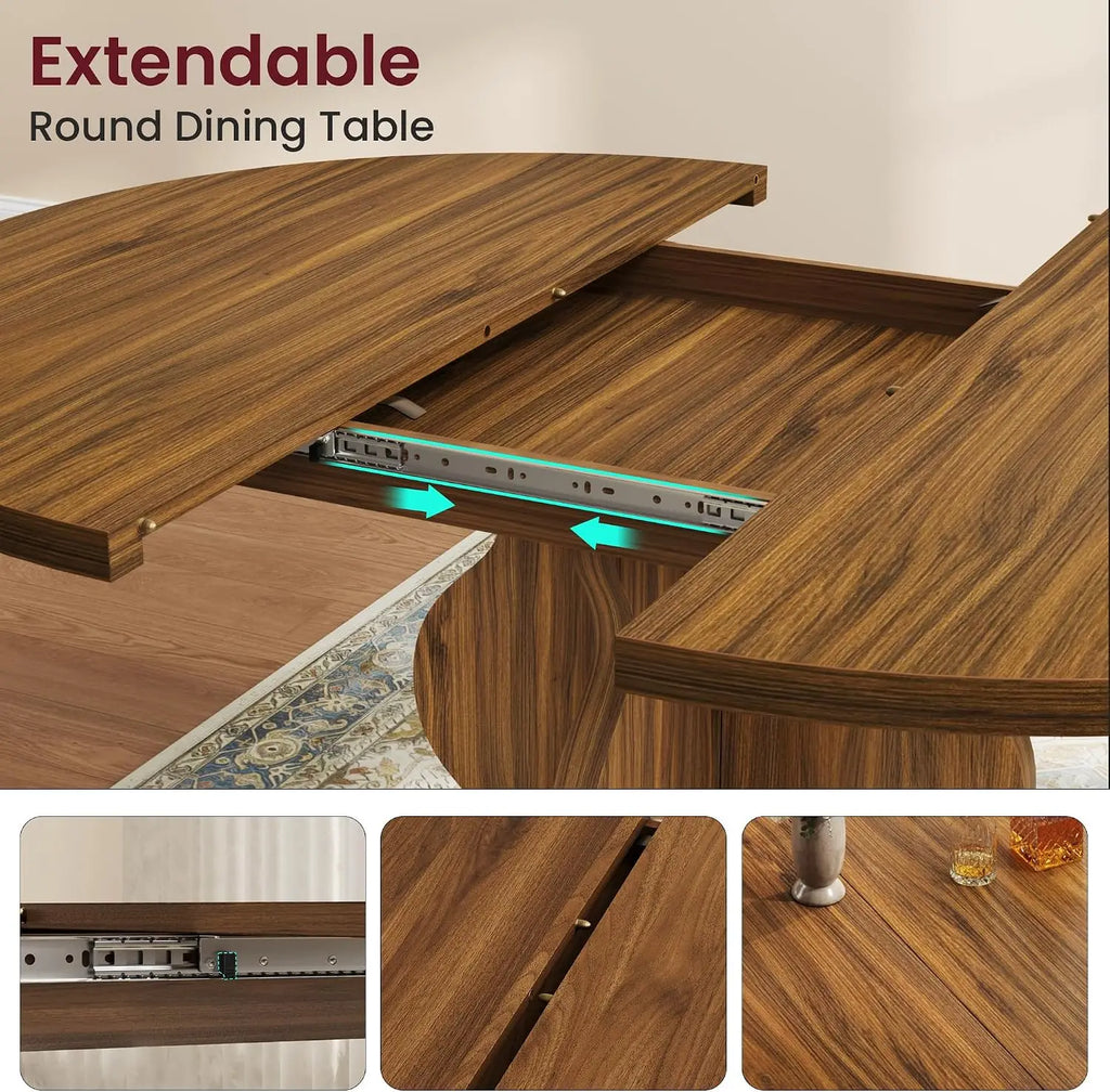 47"-63" Extendable Round Dining Table for 4-8