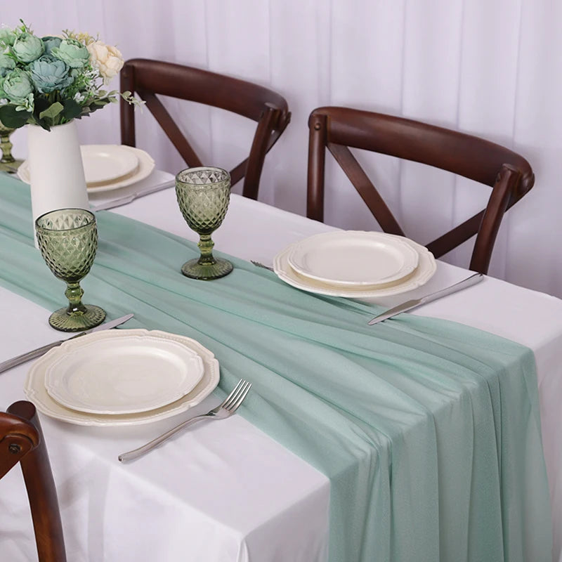 Chiffon Table Runner Sheer Fabric Silk for Boho Sheer Fabric Wedding Arch Overlay Draping Decoration Birthday Party Table Decor