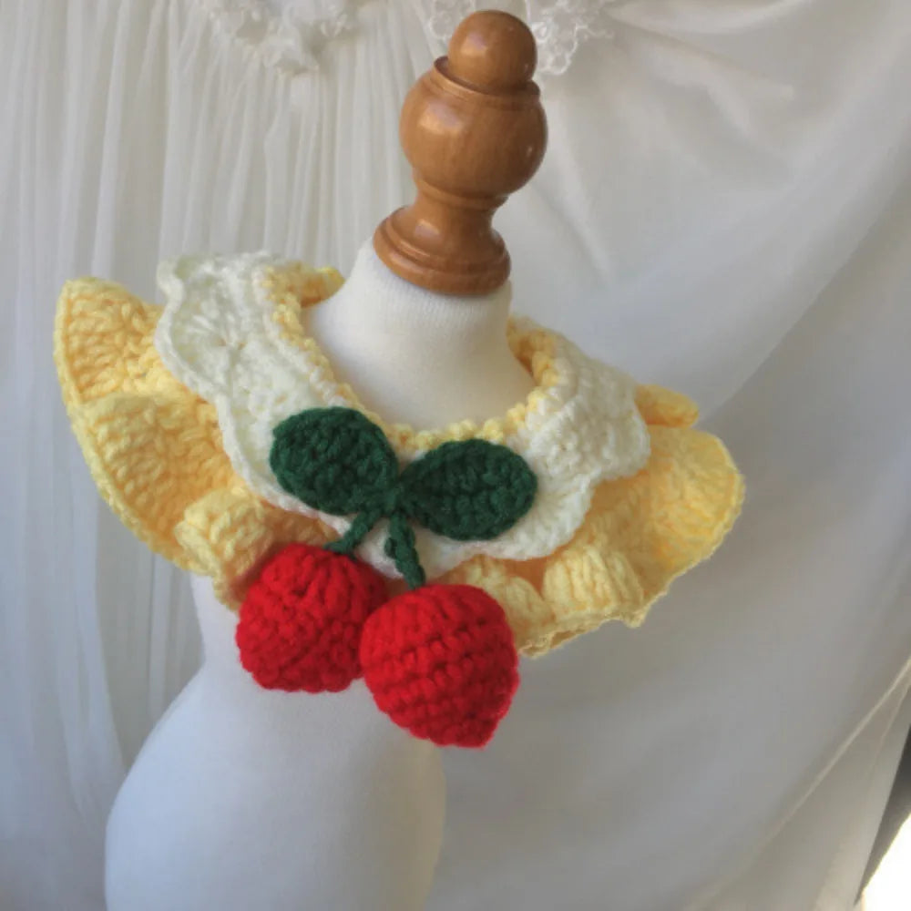 Pet Autumn and Winter Cherry Knitted Scarf New Year's Shawl Pet Drool Towel Christmas Holiday Gift Puppy Accessories