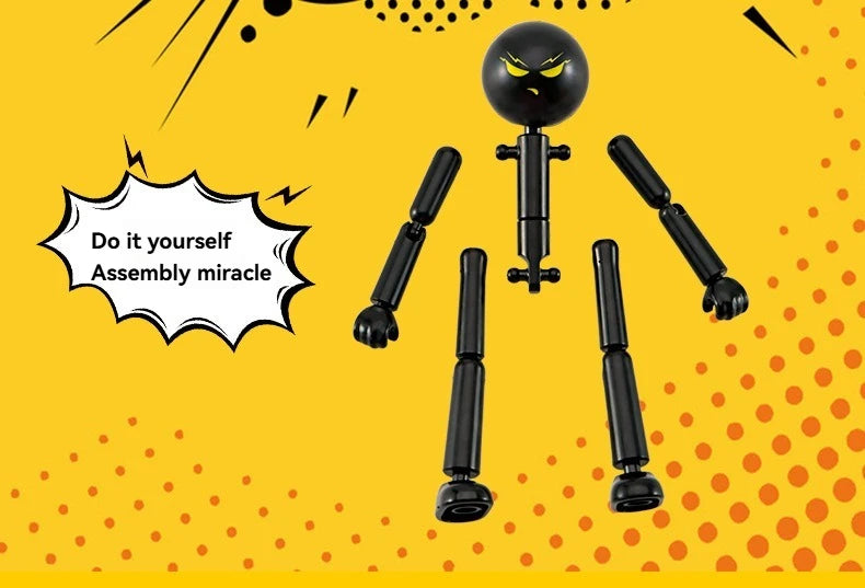 DIY Poseable Stick Man Figure Building Kit Articulated Action Figure with Weapons and Movable Limbs Assembly Toys for Kids Teens