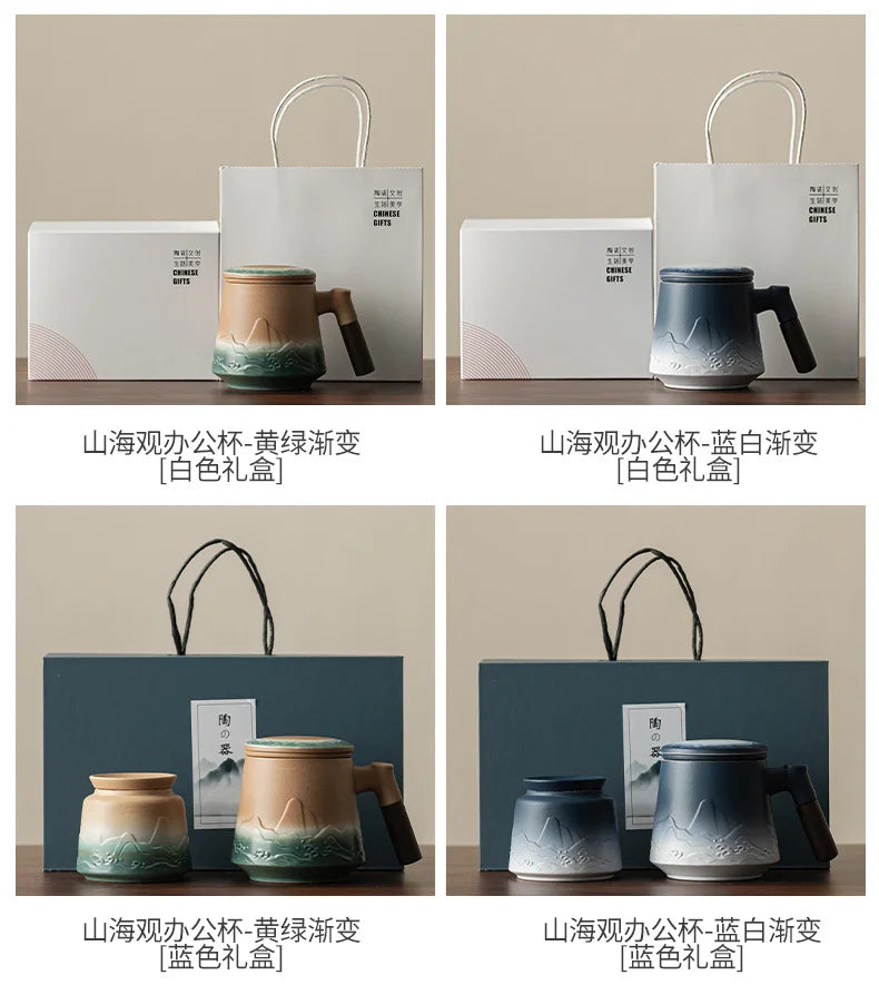 500ml Mountain Sea Ceramic Master Cup with Lid Tea Cup with Inner Filter Large-capacity Separation Teacup Chinese Tea Supplies