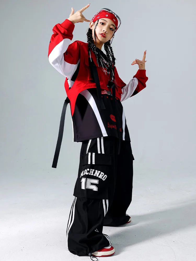 Boys Hip Hop Cool Sweatshirt Vest Cargo Pants Girls Fashion Jazz Street Dance Costume Children Clothes Set Kids K-pop Streetwear