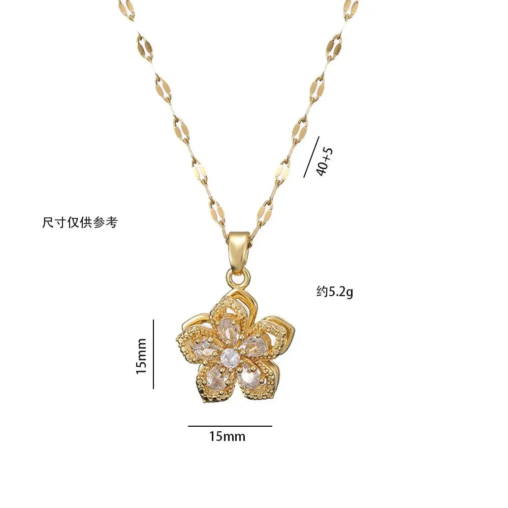 Light Luxury Spin Zircon Flower Pendant Necklace for Women Gold Color Quality High Sense Chain Necklaces Party Jewelry Gifts