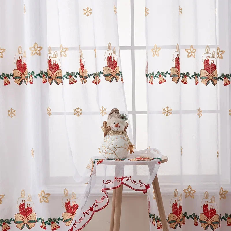 New Style of Snowflake Embroidered Window Screen Sweet Christmas Tulle Curtains Living Room Bedroom Transparent Yarn