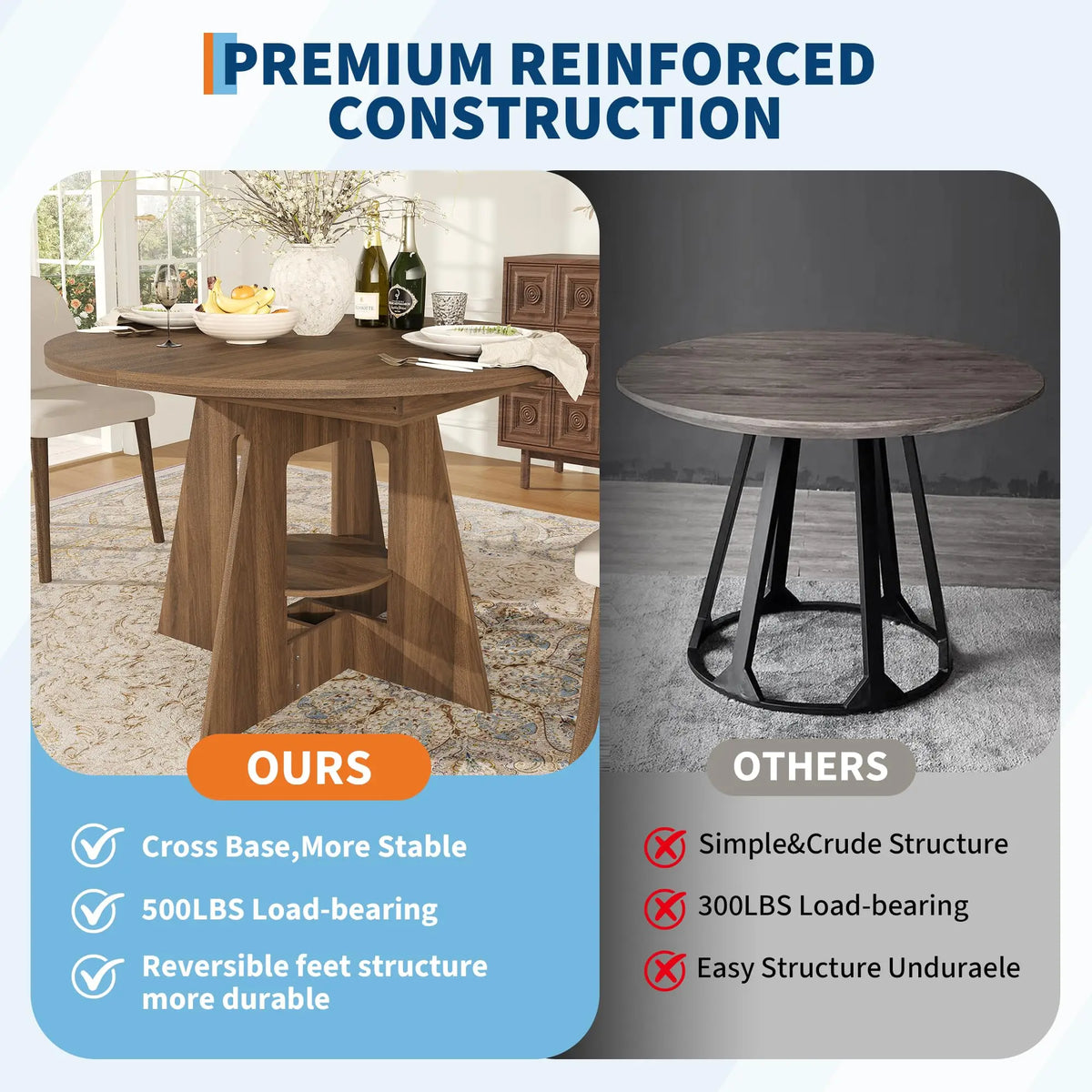 43.3-59 Inch Extendable Round Dining Table