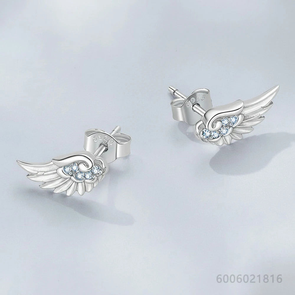 925 Sterling Silver Zircon Wing Stud Earrings