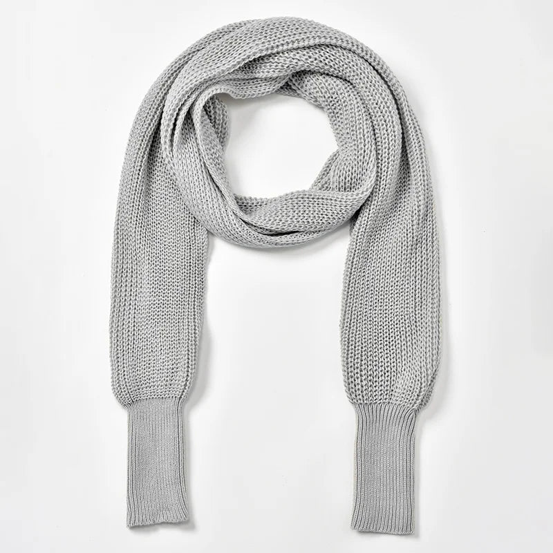 Woman Knitted Shawl Scarf With Long Sleeve Autumn Winter Outdoor Warm Soft Windproof Hollow Out Crop Top Shawl Scarf 210*33cm