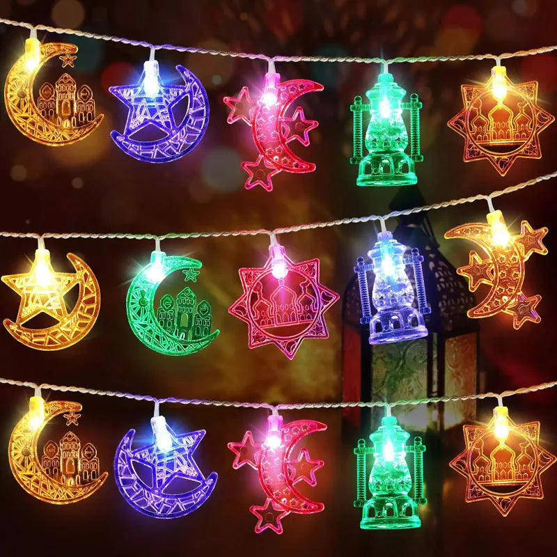 1.5M 10LED Gold EID Mubarak String Lights Moon Star Castle Pendant Light Ramadan Home Decoration 2026 Islam Muslim Party Decor
