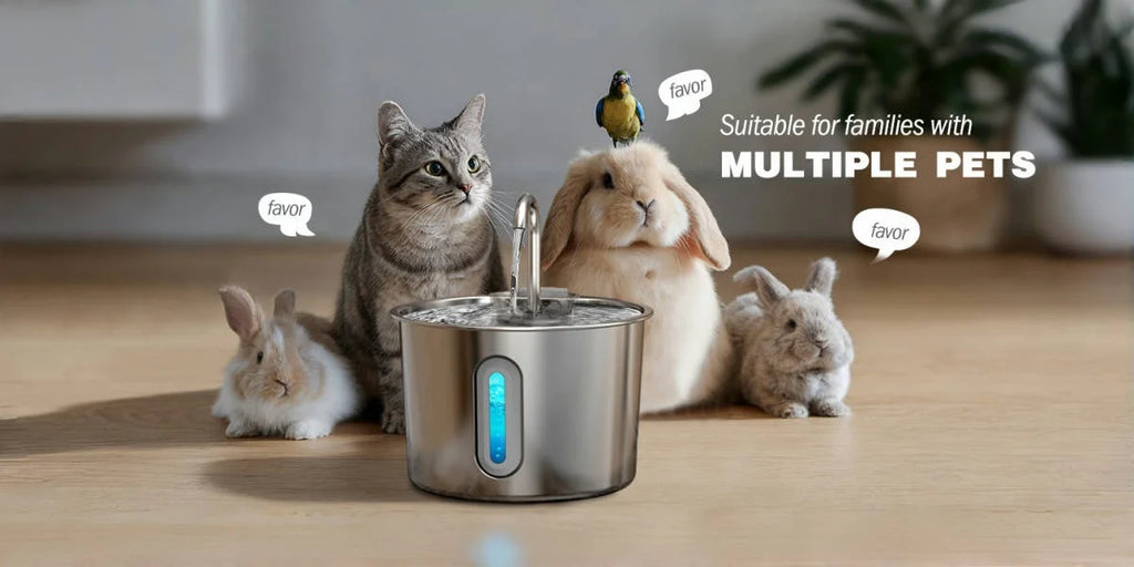 OYES 2.2L round Automatic Cat Water Fountain Stainless Steel Pet Water Feeder with Window for Dogs And Cats Pet Supplies