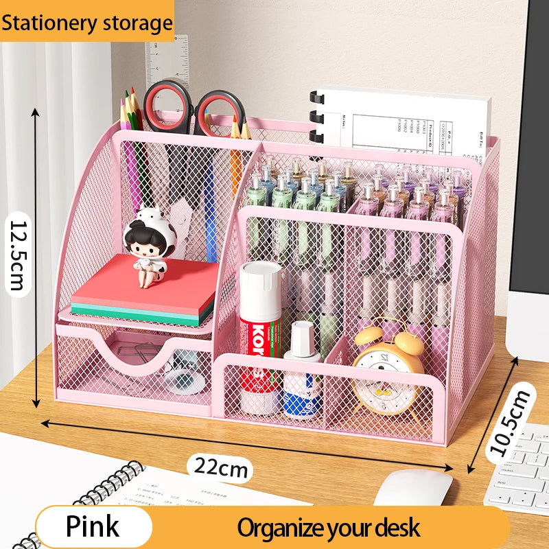 Mesh Desk Organizer Office with 7 Compartments with Drawer Desk Tidy Candy Pen Holder Multifunctional Organizer