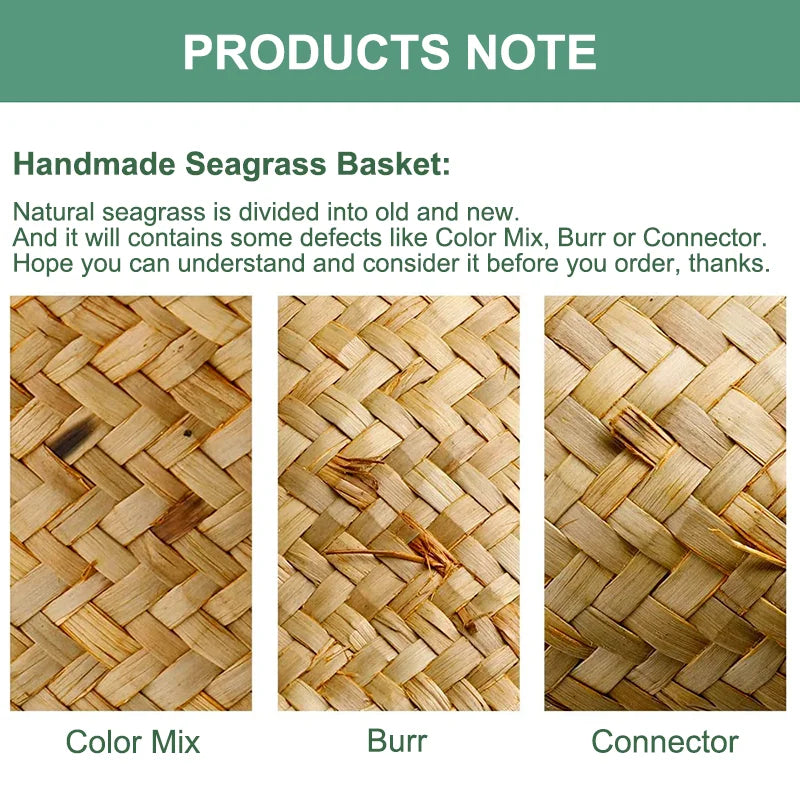 Wicker Basket with Lids Nautral Seagrass Storage Box Basket Woven Rectangular Bins Container Rattan Storage Kitchen Organizer