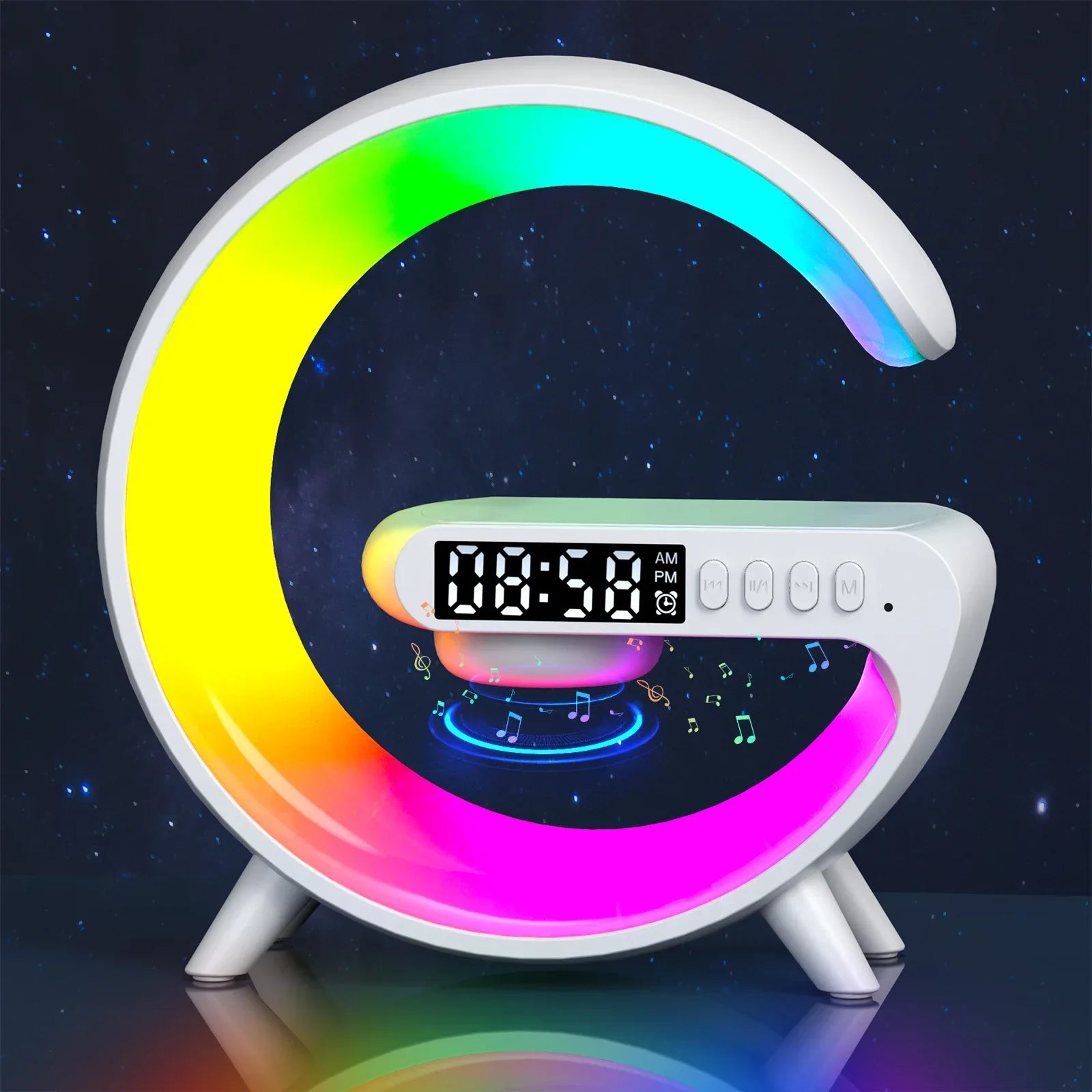 Wireless Charger Pad Stand Bluetooth Speaker TF RGB Atmosphere Night Light 15W Fast Charging Station For iPhone Samsung Xiaomi