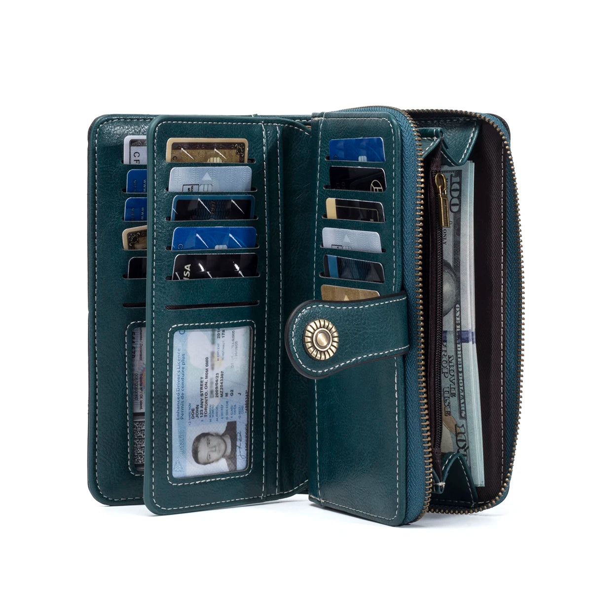 Rfid Anti-Theft Wallet for Men and Women, European and American Retro Leather Long Wallet Clutch, Oil-Waxed Leather Hollow-Out Multi-Card Slot Wallet, Large Capacity Zipper 70% off Clutch Bag, Card Holder Coin Purse Wallet Ha