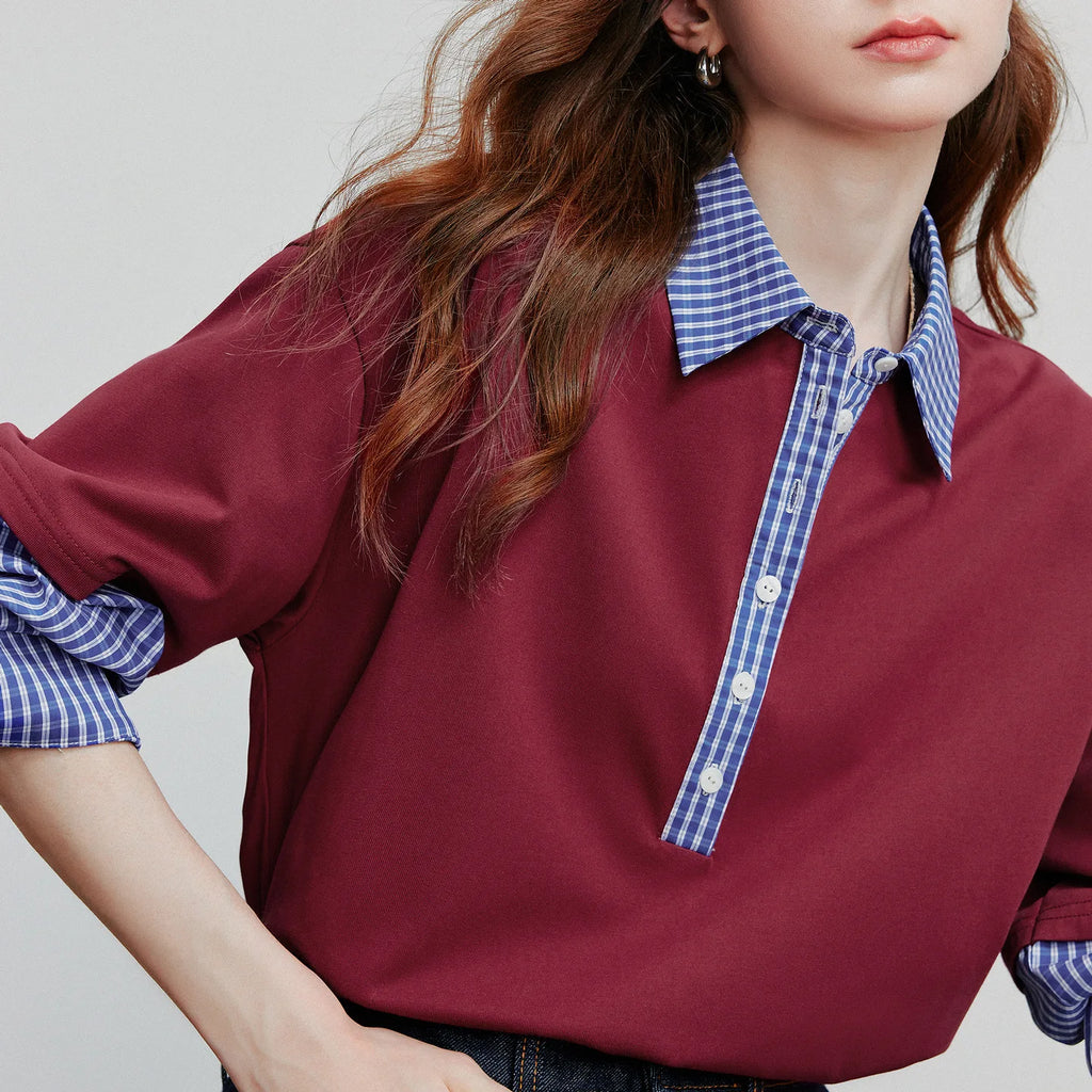 TOYOUTH Women Hoodies Sweatshirt 2025 Autumn New Spliced Fake Two Piece Polo Collar Striped Casual Pullover Tops