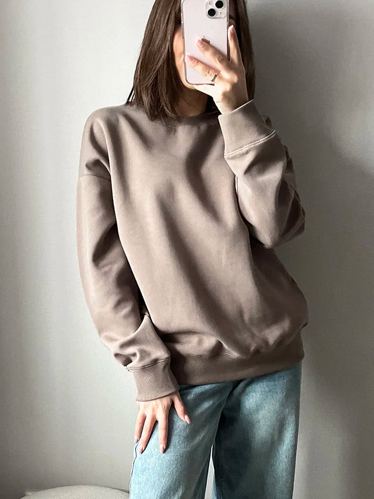 Autumn Oversized Sweatshirts Women Cotton Loose Pullovers Red O Neck Warm Sweatshirt For Women Oversize Winter Clothes Fleece