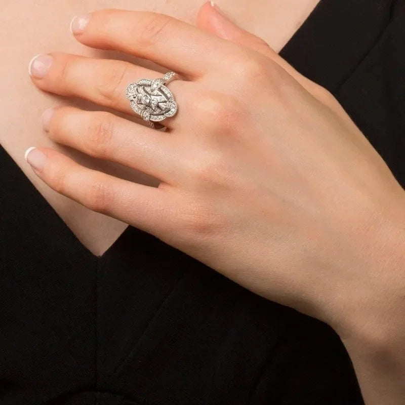Women's Fashion Art Deco Cubic Zirconia Jewelry CZ Necklace Earrings Ring Bridal Engagement Wedding Jewelry Set Gift