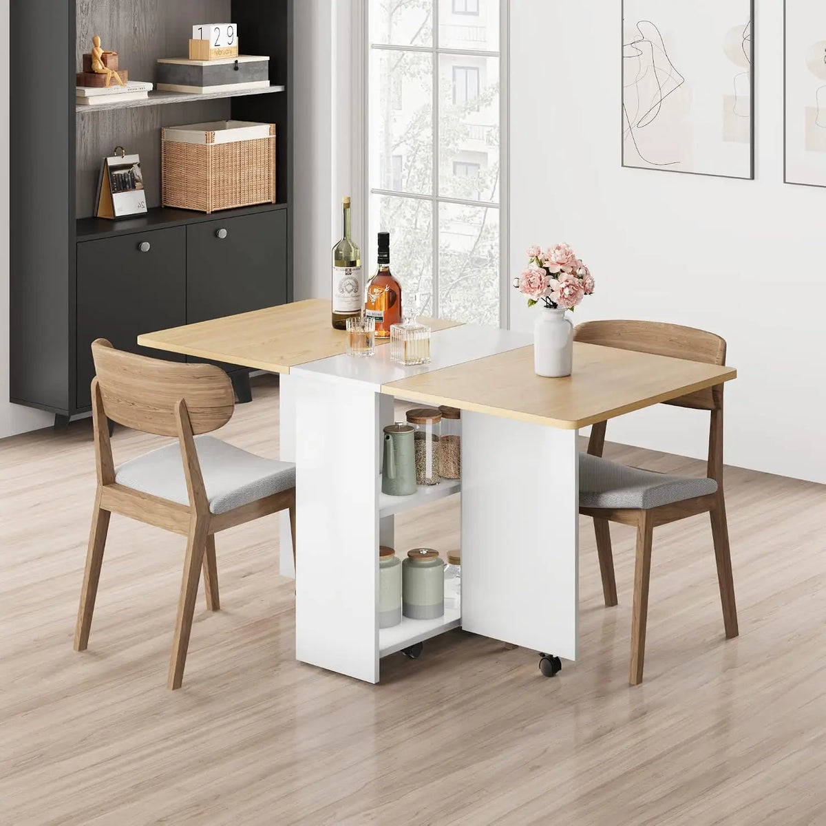 Garvee Modern Dining Tables with Drop Leaf 2 Storage