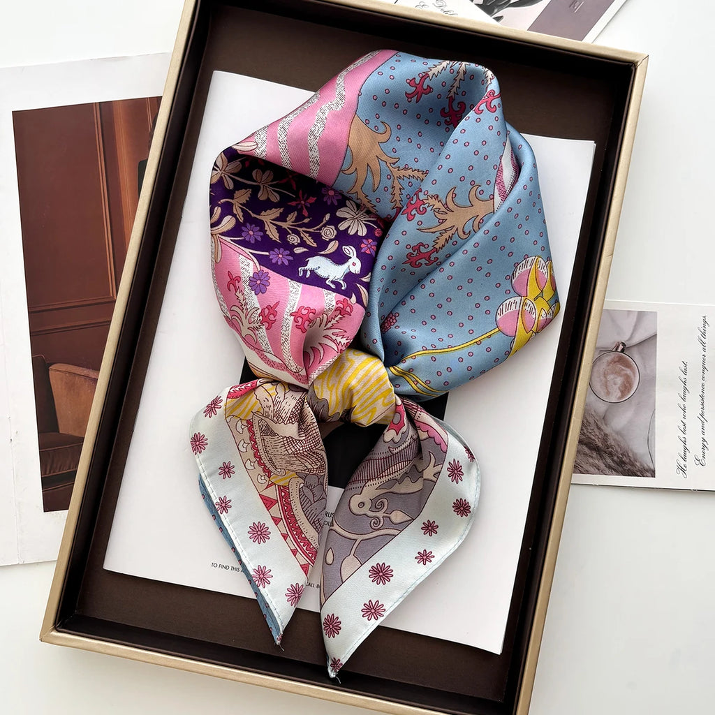 Luxury 70cm Silk Square Scarf For Women Elegant Bag Ribbon Headband Shawl Neckerchief Bandanas Neck Scarves For Daily Wear