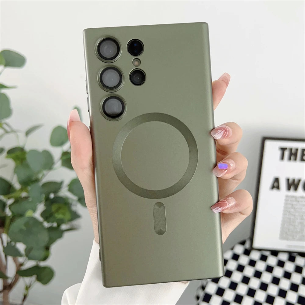 Metal Matte For Magsafe Magnetic Wireless Charger Case for Samsung S25 S24 S23 Ultra S22 Plus S21 Shockproof Soft Silicone Cover