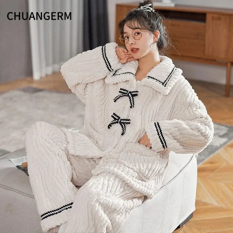 CHUANGERM Women's Autumn Winter Pajamas Students Home Wear Padded