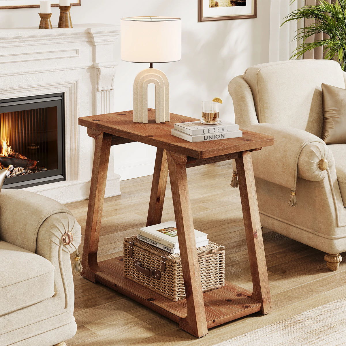 2-Tier Solid Wood End Table