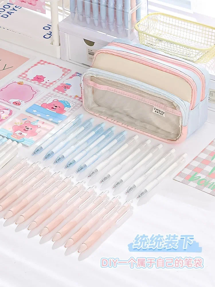 Kawaii Pencil Bag Large Capacity 3 Compartments Pencil Case Pen Pouch Desk Organizer School Supplies Cute Korean Stationery