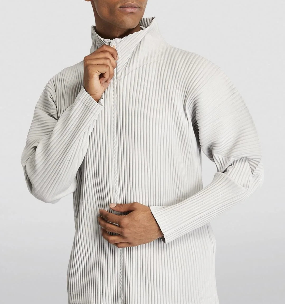 Miyake Men's Pleated Jacket Long Sleeve Standing Collar Fold Jacket Coat High Collar Zip Sweatshirt 2025 Spring Summer New Tops