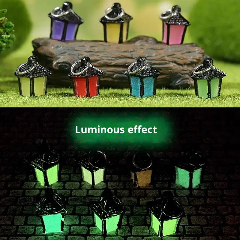 {MX} 6Pcs Miniature Vintage Lantern Fairy Garden Decorative Stakes Glow-in-the-Dark Bonsai Decorations Mini Lantern Crafts