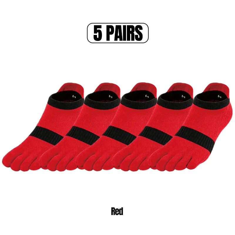 1/5 Pairs Men's Mesh Toe Socks Color Block Striped Low Cut Five Finger Running Sport Socks Breathable Anti-Bacterial Toe Socks