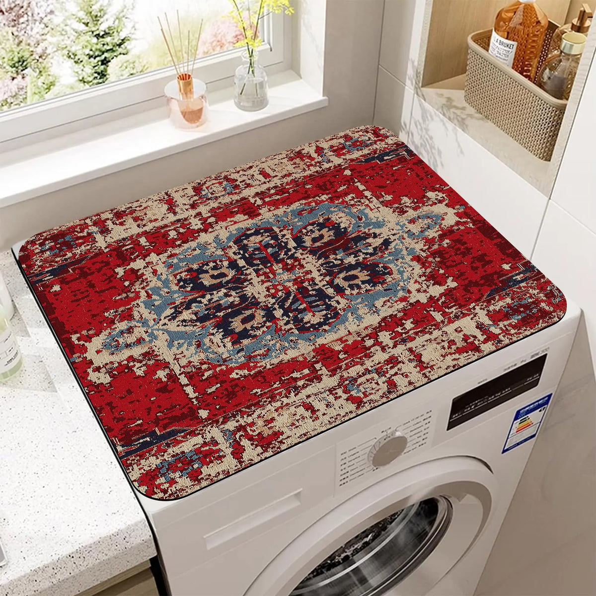VIKAMA Colorful Mexican Boho Washer and Dryer Washing Machine Dust Cover Pad Anti-slip Absorbent Protector Mat Home Decoration