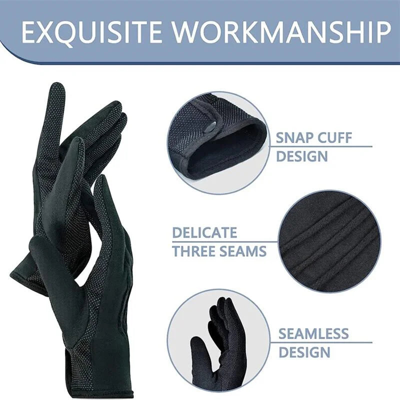 2 Pairs Cotton White Gloves Anti Slip Grip Dotted Men Parade Gloves Black Formal Cosplay Party Costume Driving Gloves Supplies