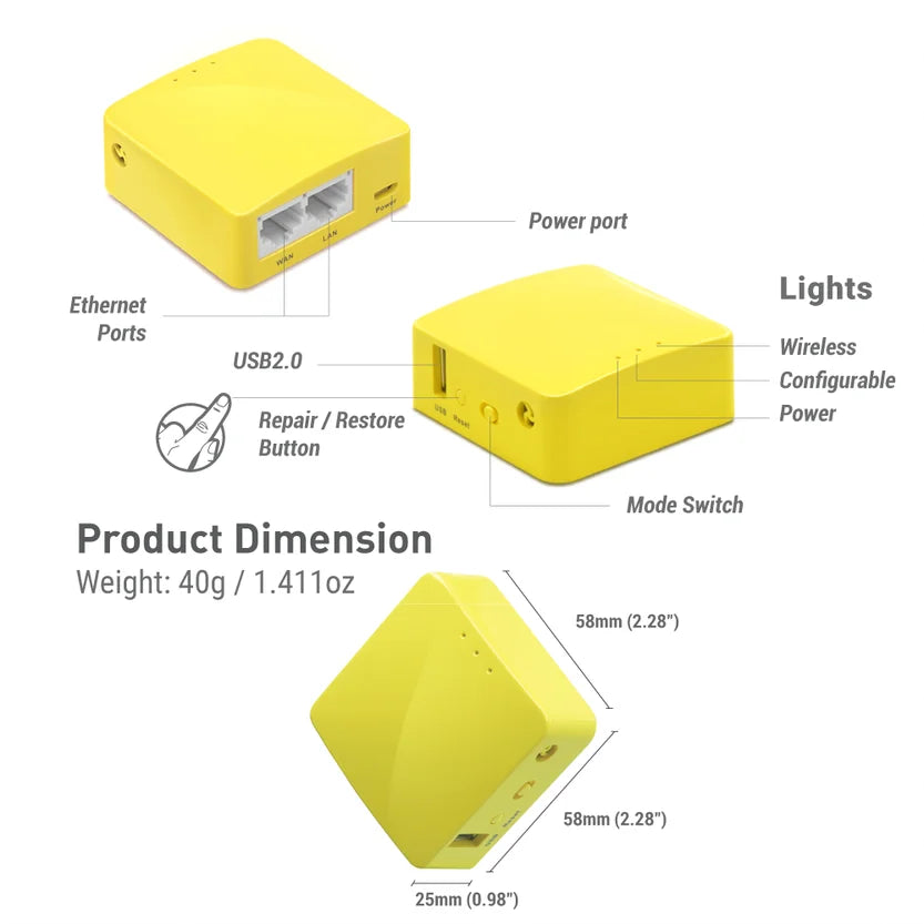 Gl.inet-mt300n-v2(mango) Portable Mini Travel Wireless Pocket Router
