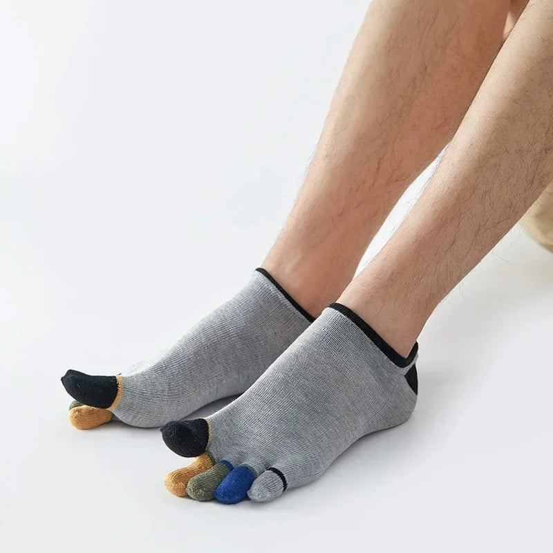 5 Pairs Summer Man Toe No Show Socks Invisible Shallow Mouth Thin Sweat-Absorbing Breathable Cool Five Finger Boat Socks Ankle
