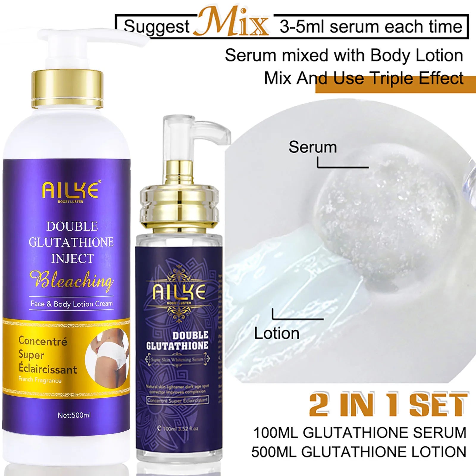 AILKE Whitening Skin Care, With Double Glutathione, Lightening, Moisturizing, Remove Dark Spots, Melanin, Skin Glowing Face Care