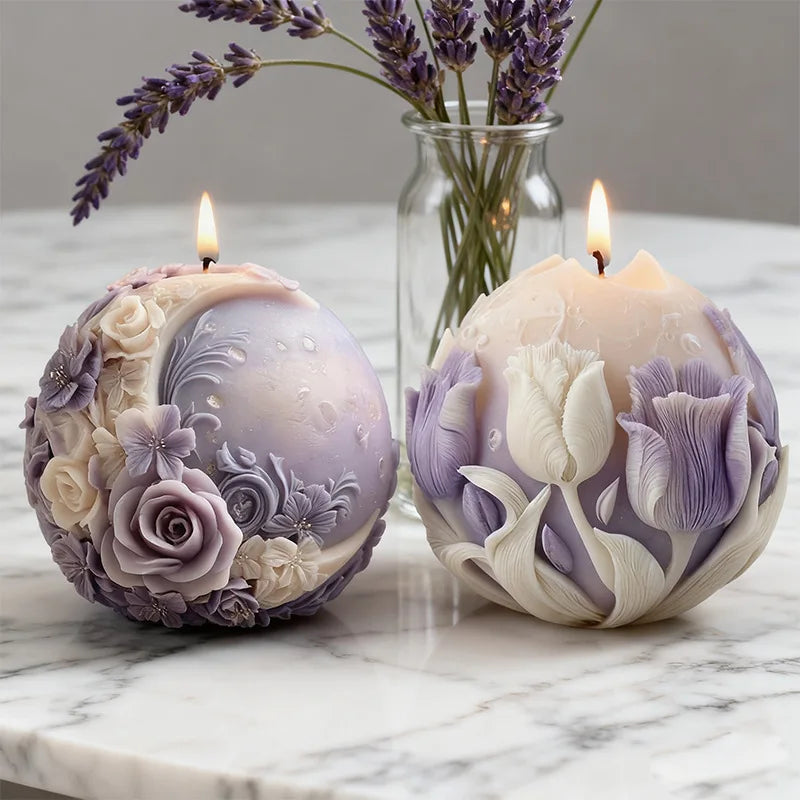 Floral Moon Ball Spherical Candle Silicone Mold 3D Flower Aromatherapys Soap Art Craft Plaster Making Mould Home Decor