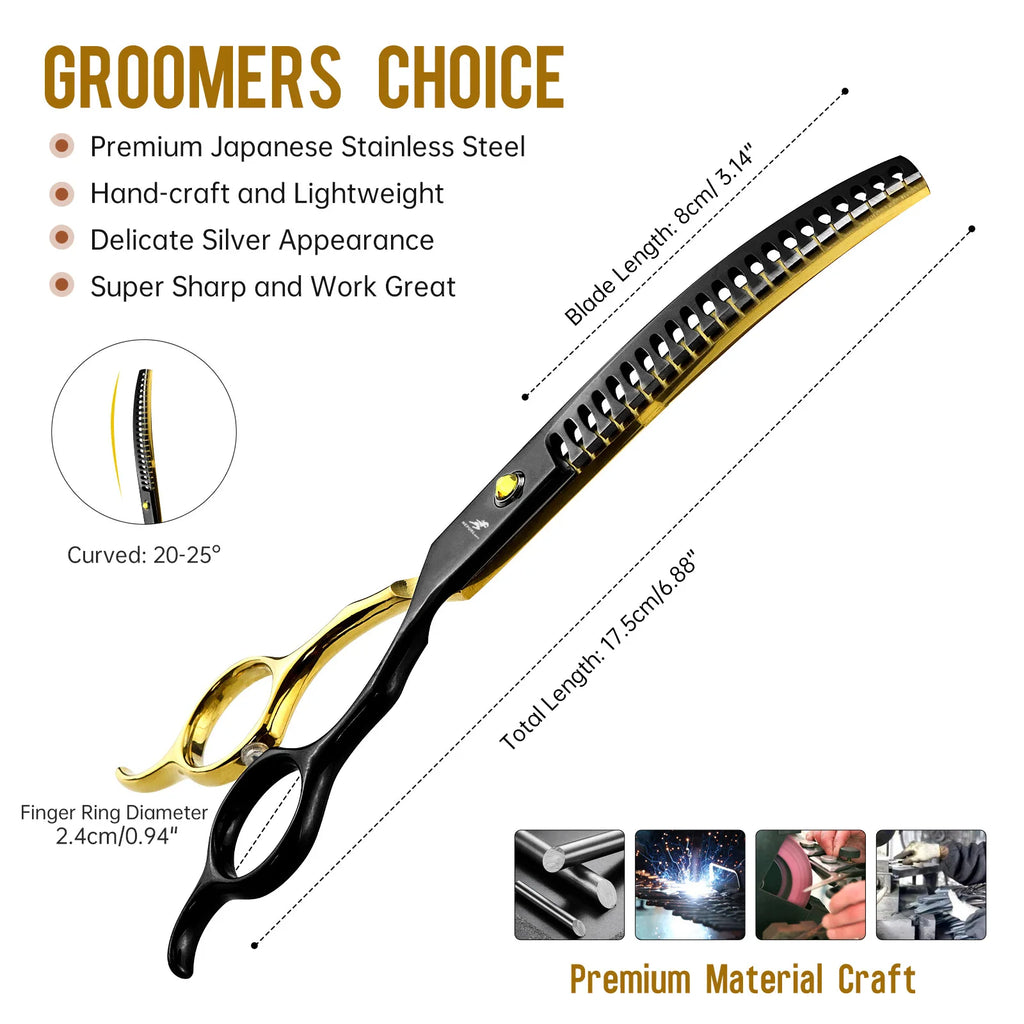 Grooming Scissors Japan Stainless 6.5" Professional Pet Scissors Curved Chunker Scissors for Groomer Bend Down Thinning Shears