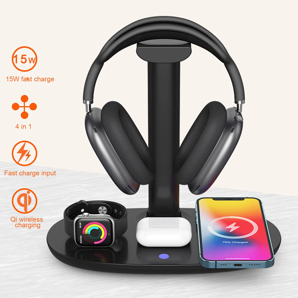 Wireless Charger Headphone Stand QI 15W Fast Charge Detachable Stylish Appearance Headphone Charging Hanger