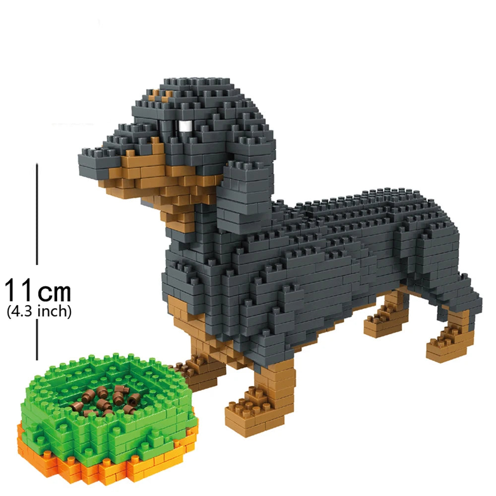 KNEW BUILT Dachshund Dog Model Mini Building Block Toy Set 9 Style for Pet Enthusiasts Teddy Hughes Corgi Collie Pet Style Brick