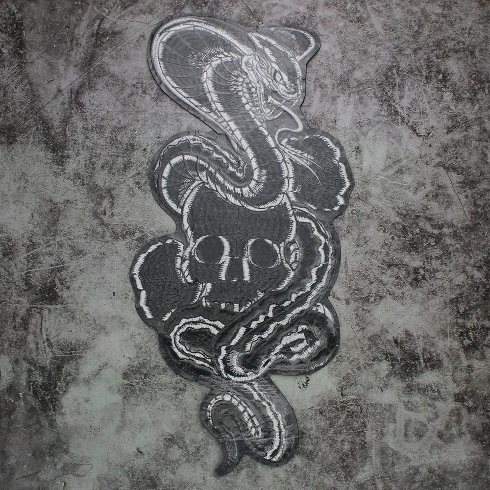 Large Skull Snake flower Biker Patches Iron on Embroidery Back Applique Jackets DIY Motorcycle Patch for Clothing Punk  Badge