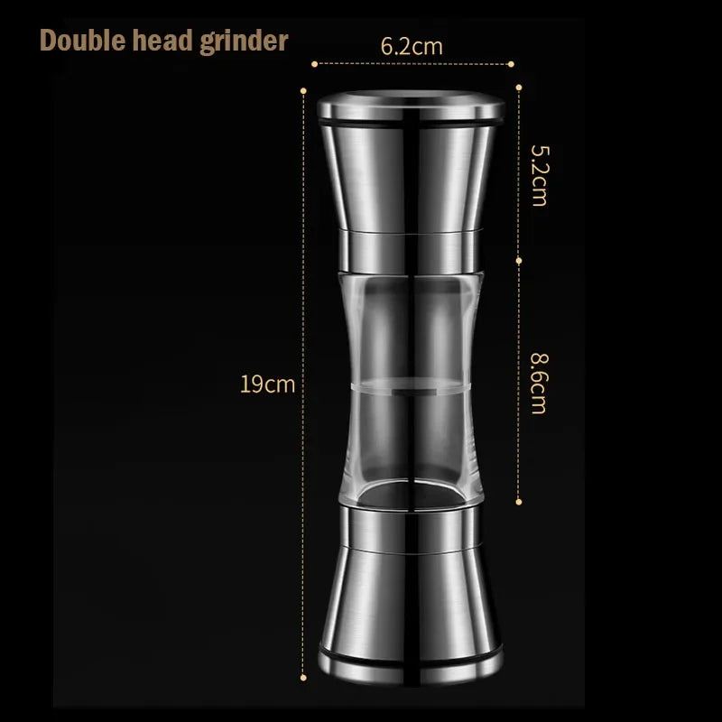 2-in-1 Adjustable Pepper Salt Grinder - Rustproof Stainless Steel Manual Mill with Double Heads & Coarseness Control