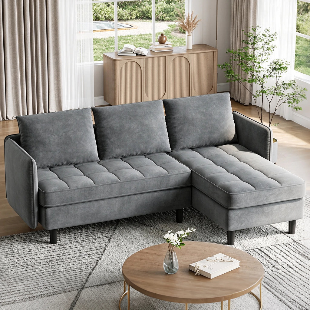 75.59 Inch Reversible L Shaped Sectional Sofa With Storage Ottoman, Chenille Couch For Small Spaces, Apartment Living Room Furniture Modern