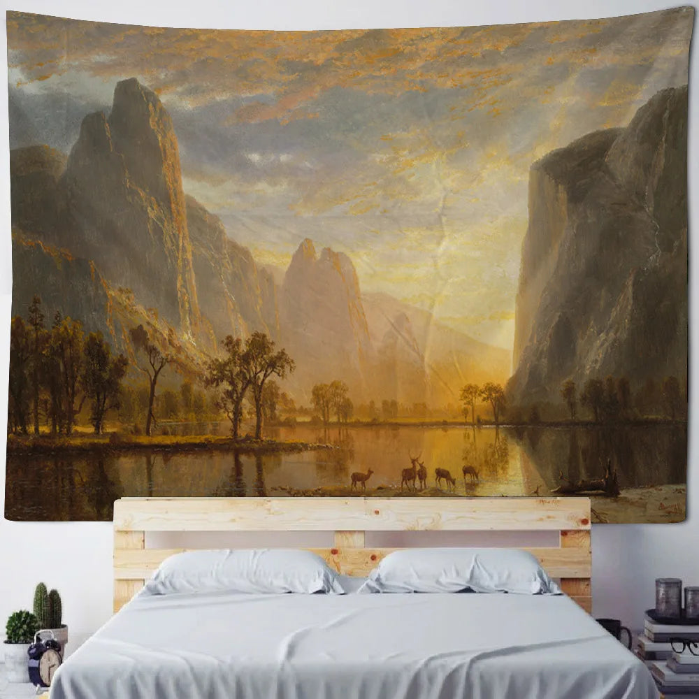 French Monet oil painting tapestry home landscape painting art wall hanging room decoration yoga mat sofa blanket bed sheet