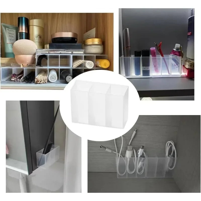 Mini Storage Box 3-Grid Plastic Makeup Brush Lipstick Storage Multi-Functional Desk Organizer for Home Kitchen Bathroom