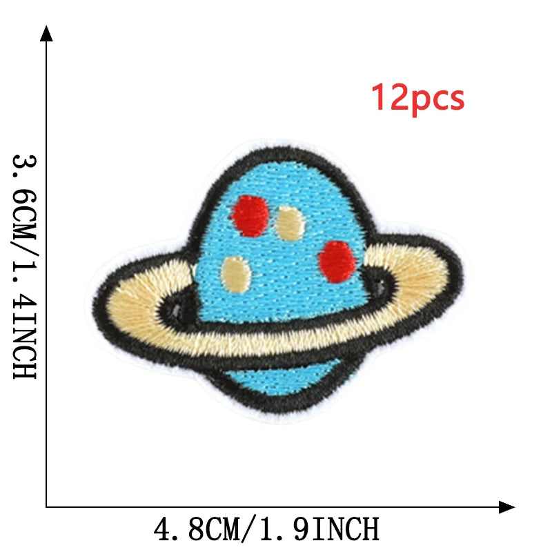 12pcs Lot Patches For Clothing Kids Boys Space Bulk Star UFO With Iron On Embroidered Diy Naszywka Thermal Parches Designer Sew