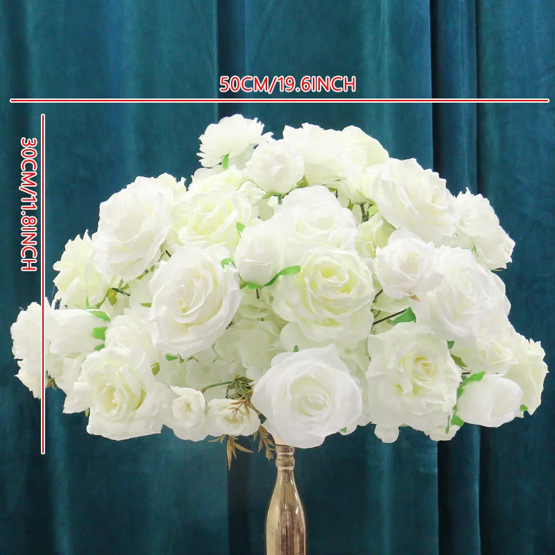 White Wedding Backdrop Decor Rose Floor Flower Runner Event Table Centerpieces Ball Pink Floral Strip Arrangement Party Props