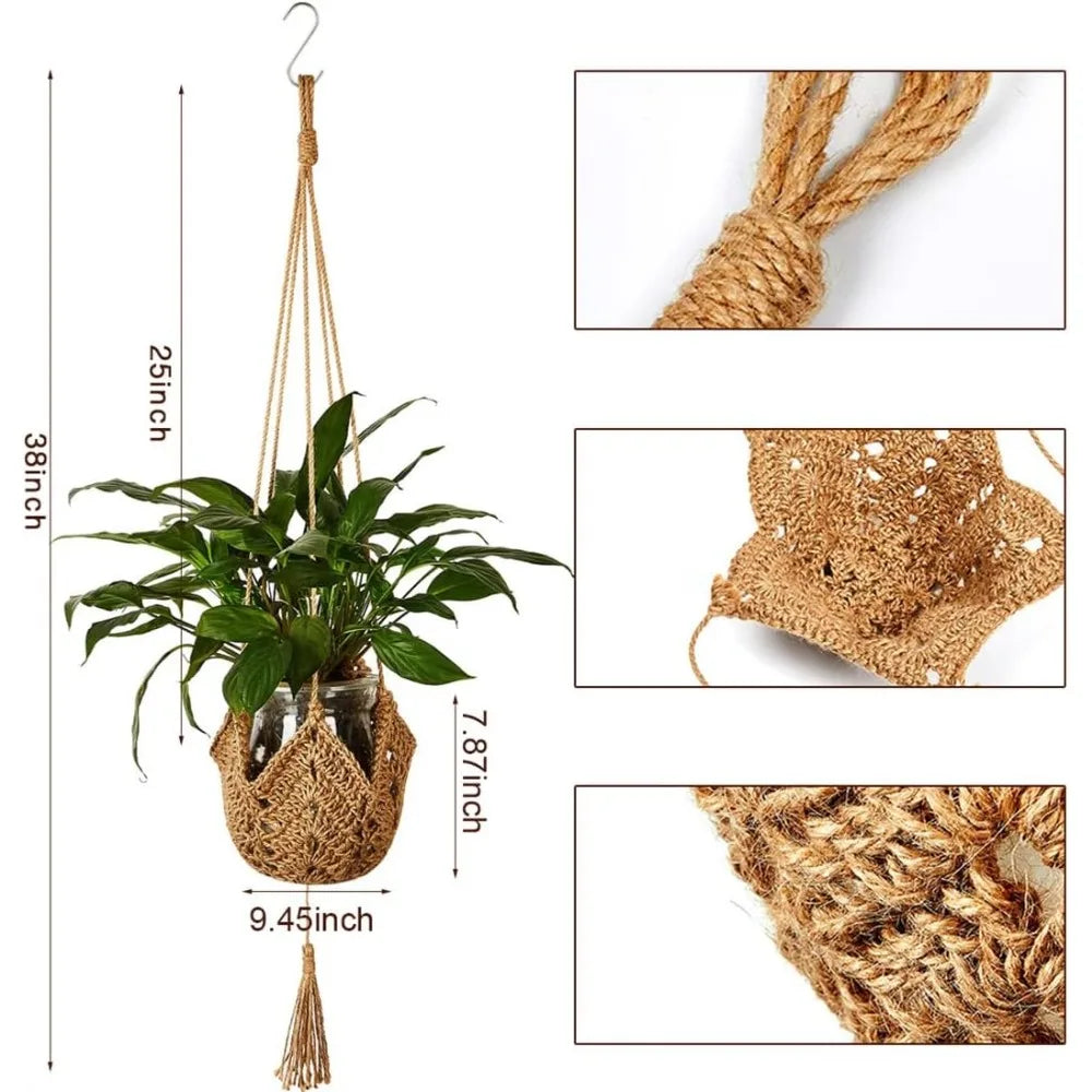 2 Pcs For Hanging Planters Baskets Jute Rope Macrame Plant Hanger Wall Hanging Flower Pot Holder with Hanging Hooks Home Decor